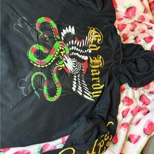 Ed Hardy Black Hoodie with Colorful Snake and Wings